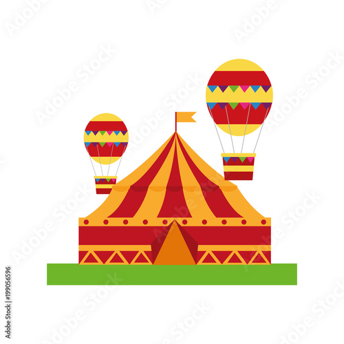circus tent with balloons air hot flying vector illustration design