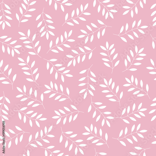 White leaves on pink background. Seamless pattern. Vector background.