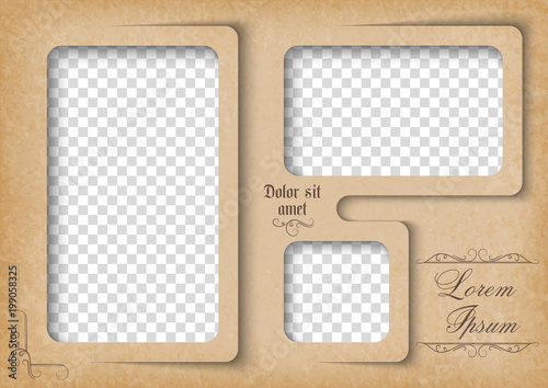 Template for photo collage in vintage style. Family photo album. Frames for clipping masks is in the vector file