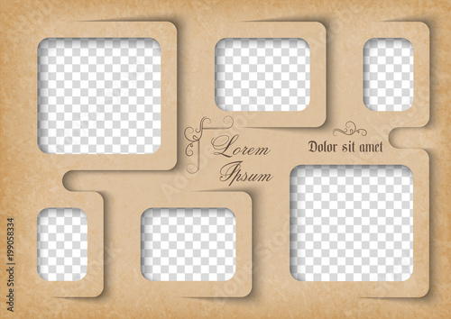 Template for photo collage in vintage style. Family photo album. Frames for clipping masks is in the vector file