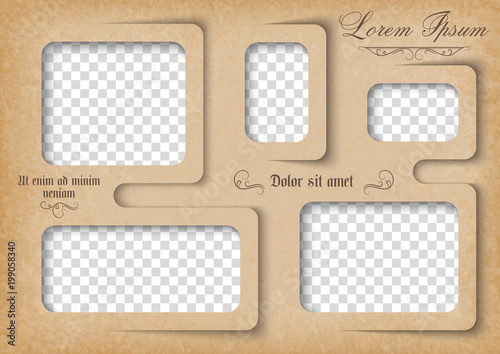 Template for photo collage in vintage style. Family photo album. Frames for clipping masks is in the vector file