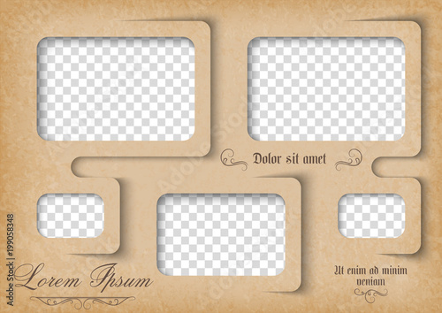 Template for photo collage in vintage style. Family photo album. Frames for clipping masks is in the vector file