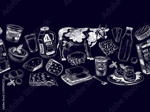 Beautiful vector hand drawn dairy products  Illustration.