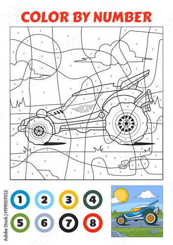 Color by Number is an educational game for children. Blue Racing Car.
