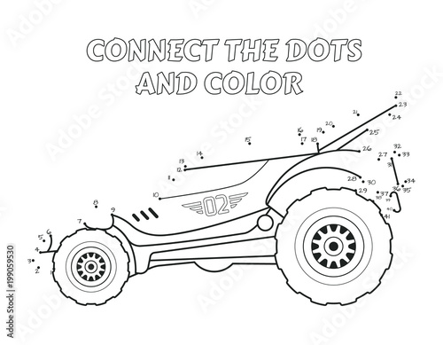 Numbers game, educational connect the dots game for children, Racing Car. photo