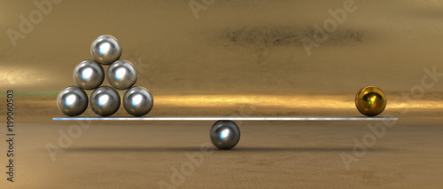 Creative abstract balance and business success concept: color metal balls isolated on white background