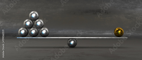 Creative abstract balance and business success concept: color metal balls isolated on white background
