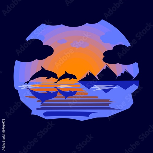 дельфины, море, горы