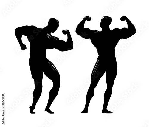 Bodybuilder silhouette. Gym, bodybuilding, sport concept. Vector illustration