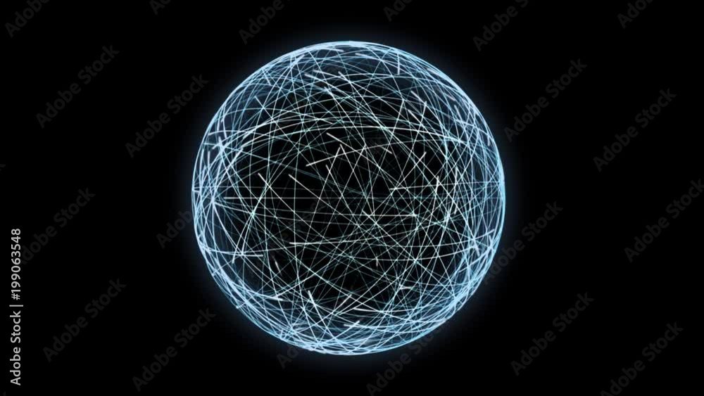 4K spherical formation of randomly rotating traces of light, mimicking subatomic particles, for science fiction backgrounds. 4K spherical formation of randomly rotating traces of light, mimicking subatomic particles, for science fiction backgrounds.