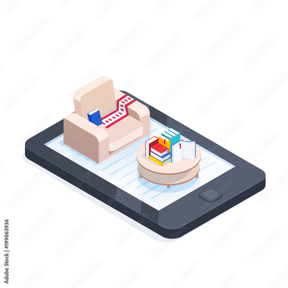 Electronic books isometric concept. Electronic books isometric concept.