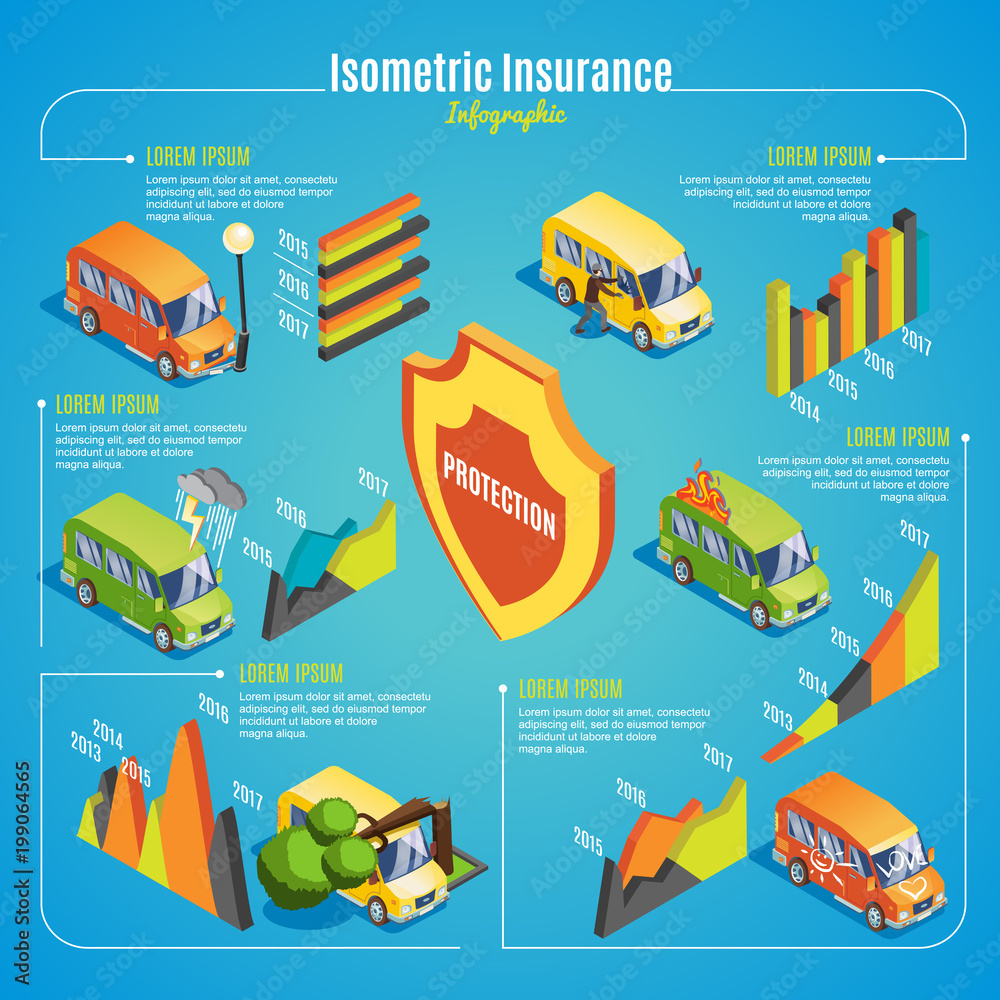 Isometric Car Insurance Infographic Concept