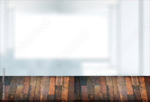 Wooden board empty table  window blurred background can be used for display or montage your products and Mock up © onephoto