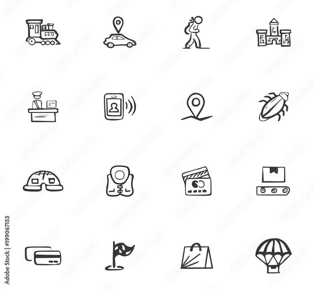 Doodle Travel icons set