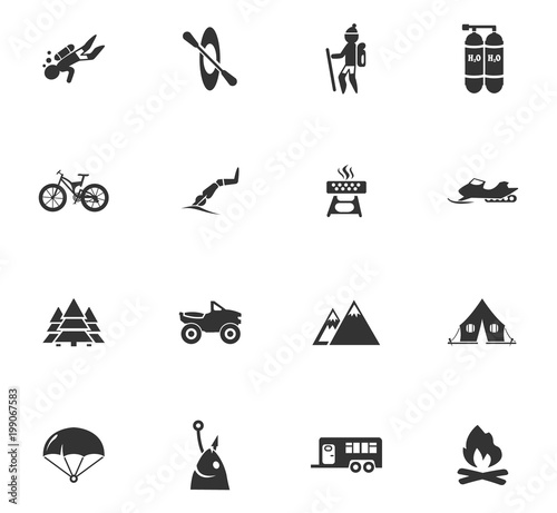 Active recreation icons set