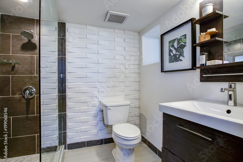 Brown and white bathroom interior