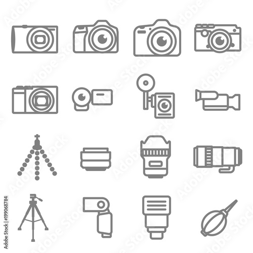 Set of Camera icons on white background