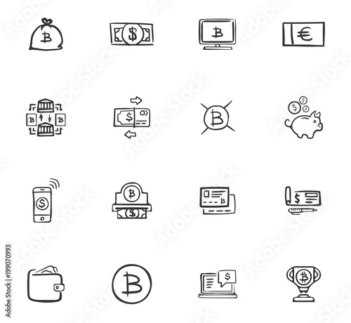 Doodle Cripto-currecy icons set