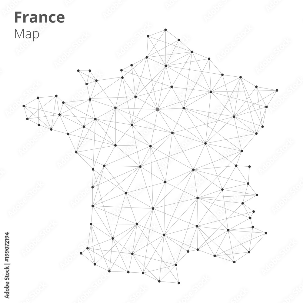 France map illustration in blockchain technology network style on white background. Block chain polygon peer to peer network connected lines technique. Cryptocurrency fintech business concept France map illustration in blockchain technology network style on white background. Block chain polygon peer to peer network connected lines technique. Cryptocurrency fintech business concept