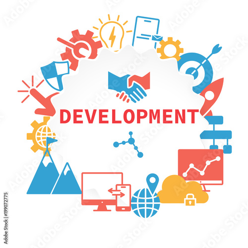 Development poster with icons set