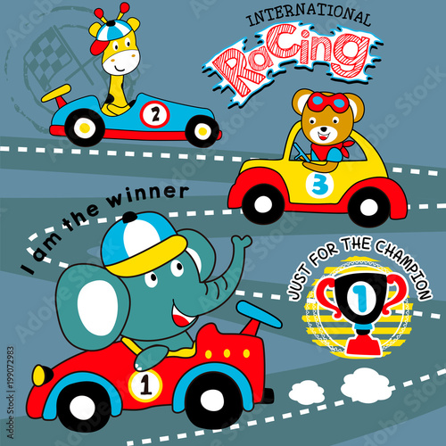 Racing game animal cartoon vector