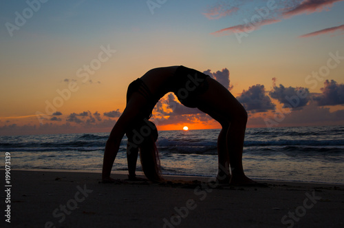 Yoga Woman Beach Silouette Backbend
