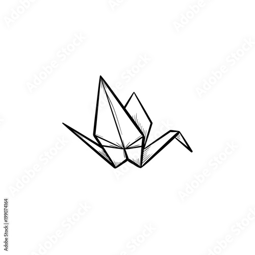 Origami crane hand drawn outline doodle icon. Crane origami vector sketch illustration for print, web, mobile and infographics isolated on white background.