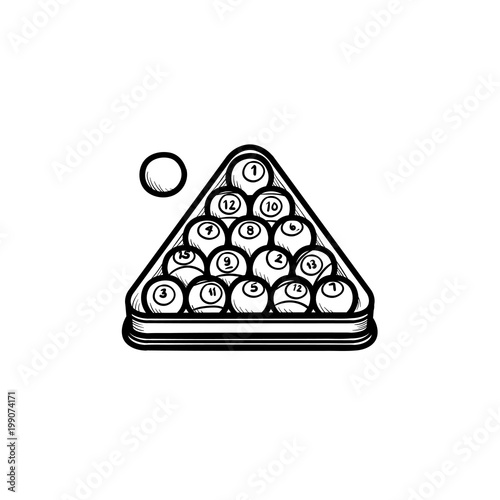 Billiards rack hand drawn outline doodle icon. Balls in the rack for billiards vector sketch illustration for print, web, mobile and infographics isolated on white background.