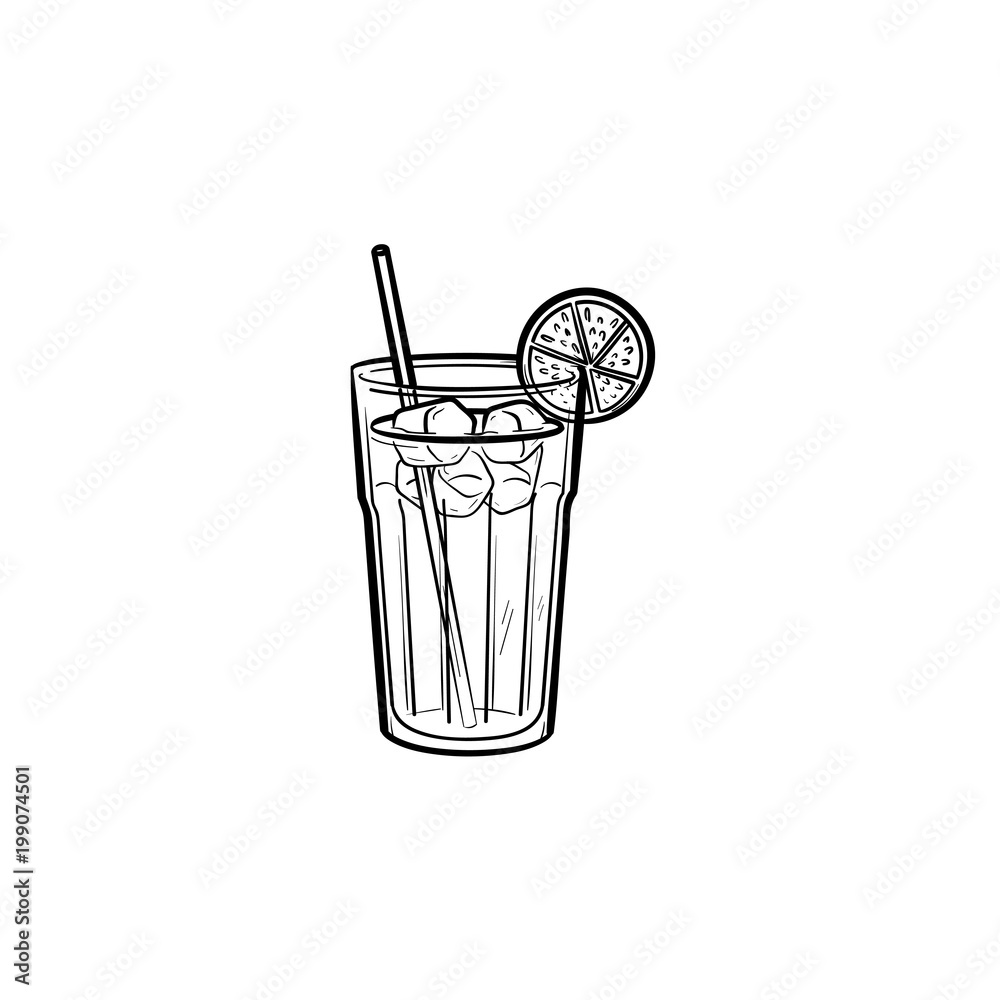 Orange juice with straw hand drawn outline doodle icon Stock Vector