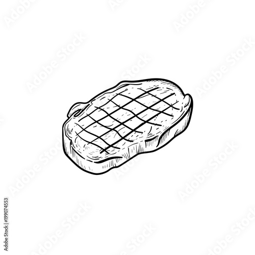 Beef steak with smoke hand drawn outline doodle icon. Vector sketch illustration of beef steak for print, web, mobile and infographics isolated on white background.