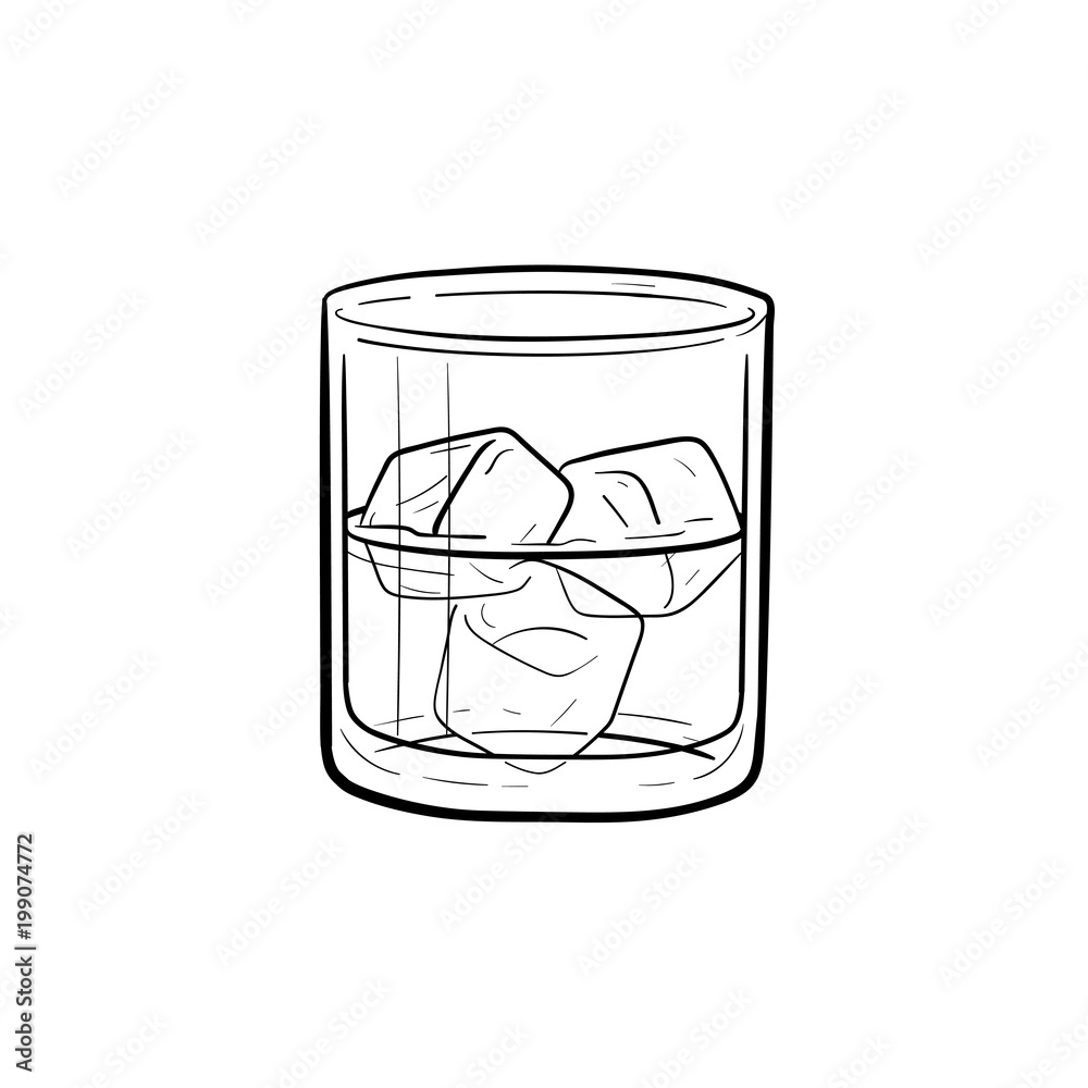 Glass of water with ice cubes hand drawn outline doodle icon. Vector ...