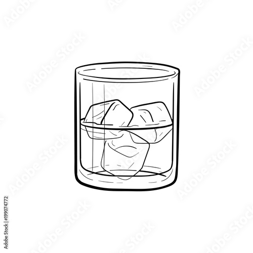 Glass of water with ice cubes hand drawn outline doodle icon. Vector sketch illustration of water glass for print, web, mobile and infographics isolated on white background.