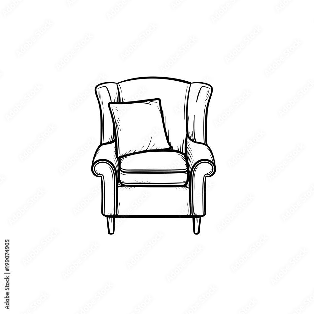 Armchair hand drawn outline doodle icon. Soft armchair with cushion vector sketch illustration for print, web, mobile and infographics isolated on white background. Armchair hand drawn outline doodle icon. Soft armchair with cushion vector sketch illustration for print, web, mobile and infographics isolated on white background.