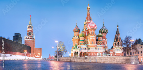 St. Basil's Cathedral on Red Square in Moscow at dawn.
