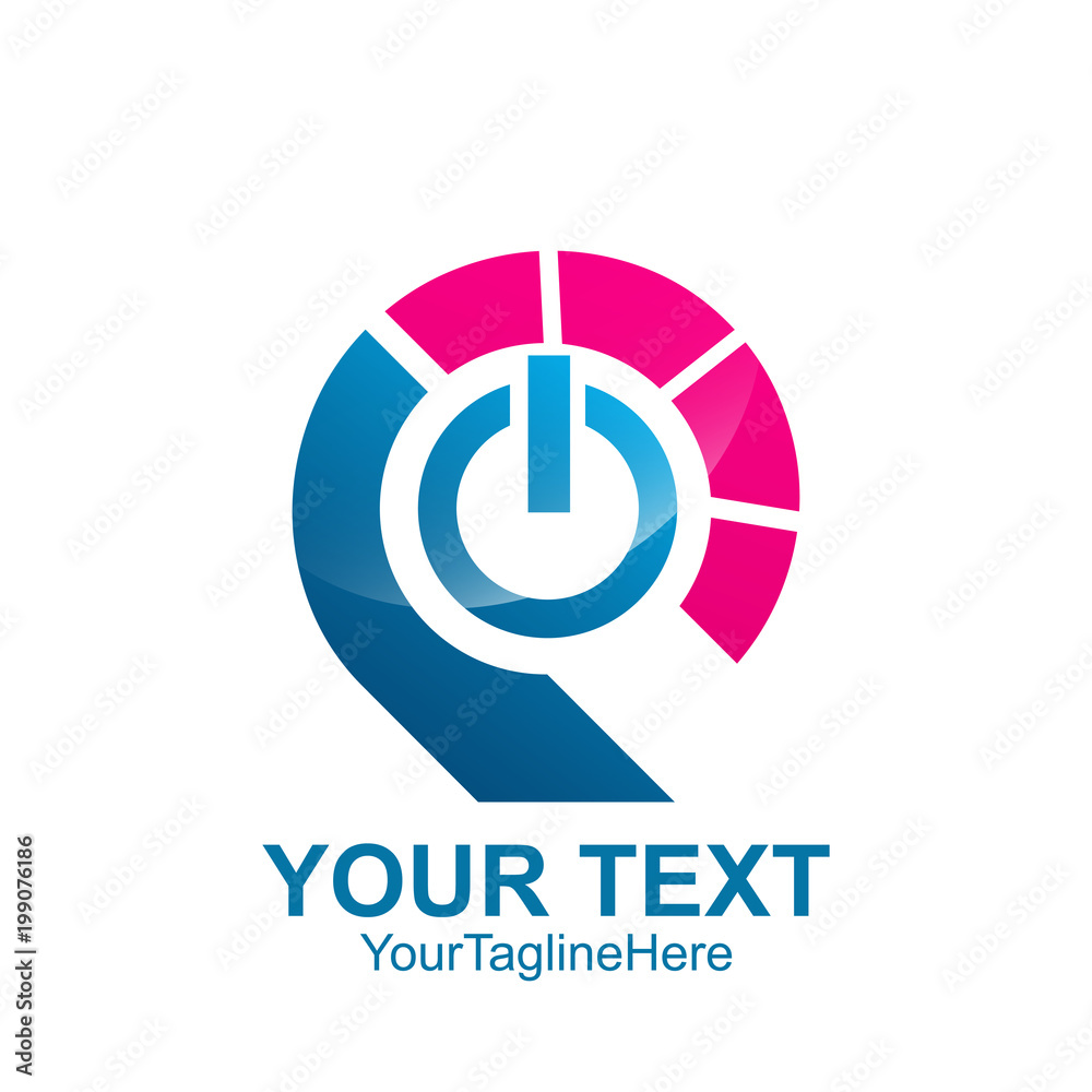 Initial letter P logo template colored blue pink power button design for business and company identity