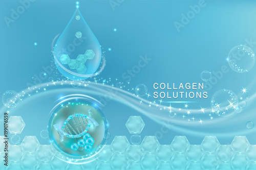 Blue collagen Serum drop, cosmetic advertising background ready to use, luxury skin care ad, illustration vector.
