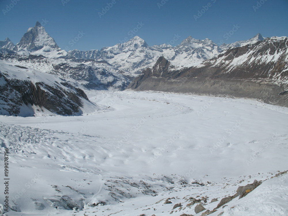 the expansive Gorner Glacier and Matterhorn peak near Zermatt the expansive Gorner Glacier and Matterhorn peak near Zermatt