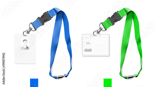Set of lanyards with id card. Vector illustration on white background. Ready mockup to use for for presentations, conferences and other business situations. EPS10.