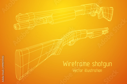 Shotgun rifle hunting carbine wireframe low poly mesh vector illustration
