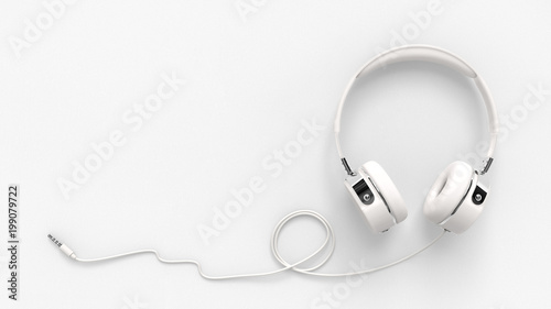 Headphone on paper white background