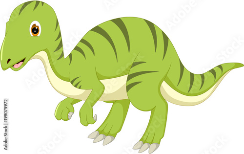 cute dinosaur cartoon standing with smile and waving
