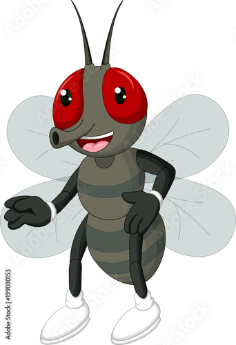 cute flies cartoon standing with smile and waving