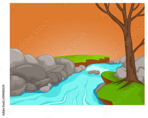 beauty river scenery cartoon on the afternoon