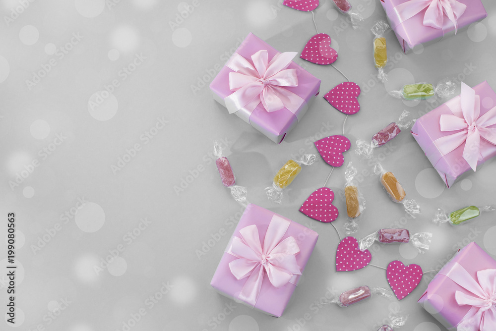 Decorative festive background with gift boxes. Decorative festive background with gift boxes.