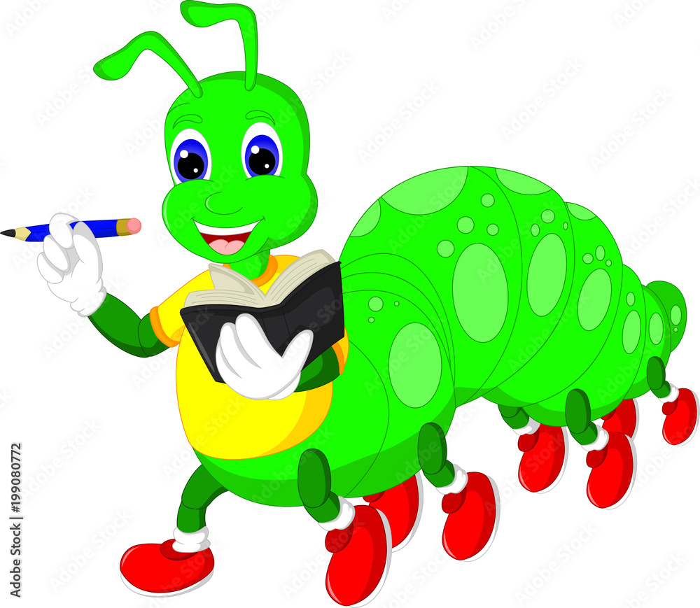 cute catterpillar cartoon standing bring book and pencil with laughing cute catterpillar cartoon standing bring book and pencil with laughing