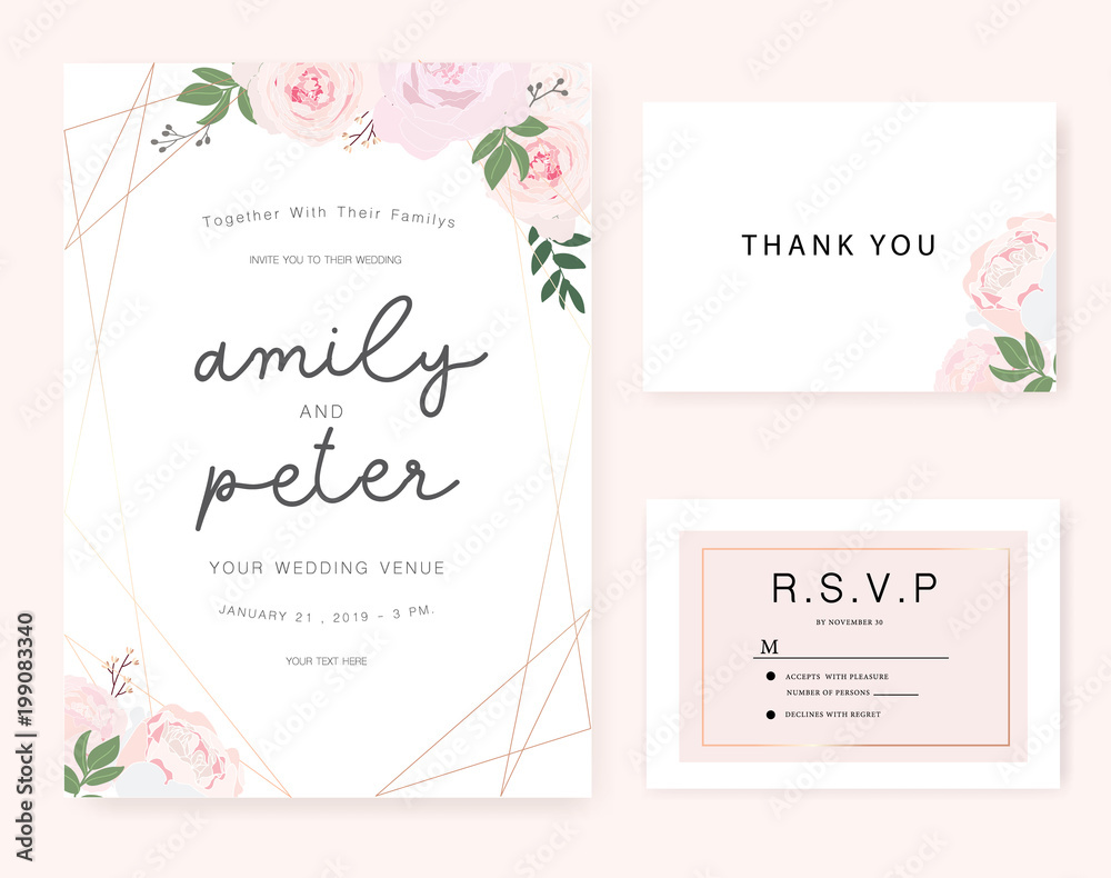 wedding invitation card with golden rose. wedding invitation card with golden rose.