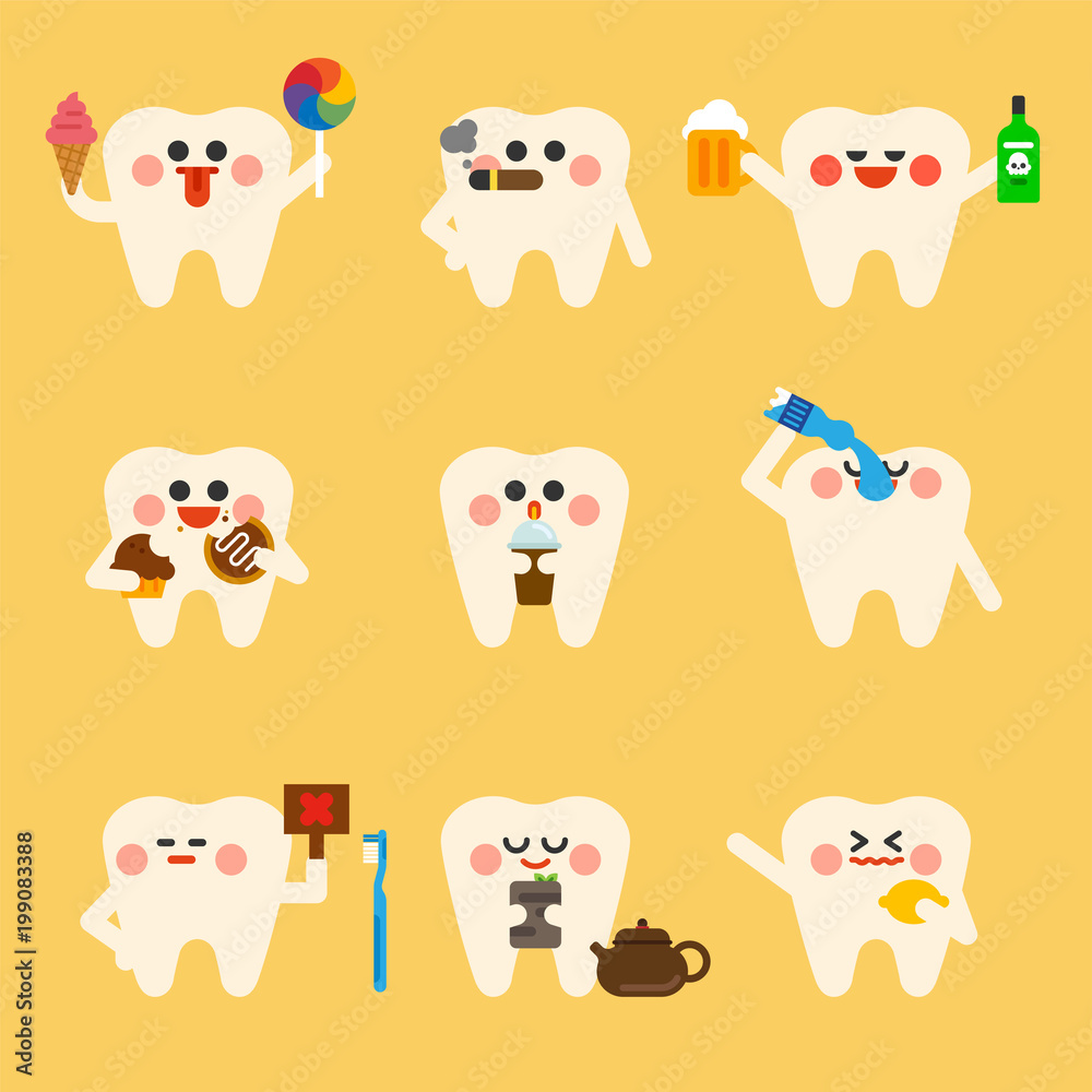 dental problem characters vector flat design illustration set 