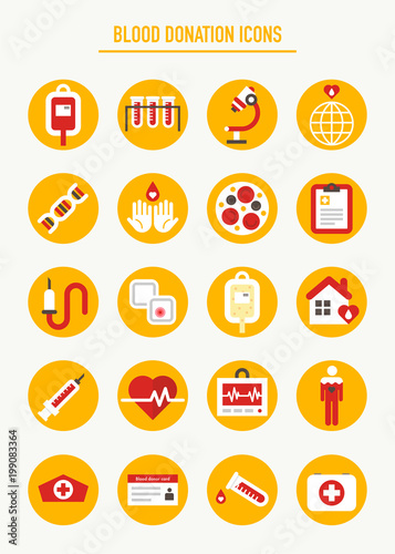 blood donation icons vector flat design illustration set 