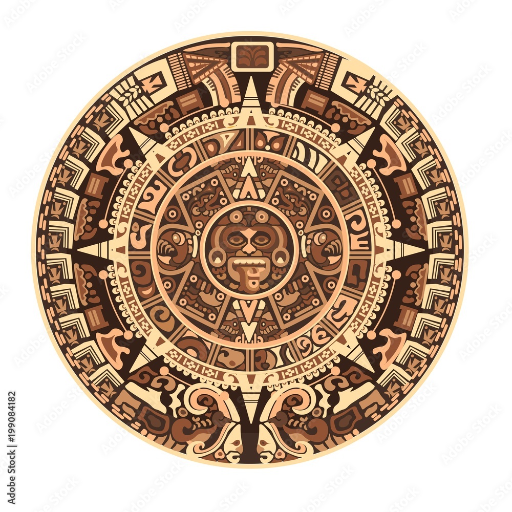 Maya calendar of Mayan or Aztec vector hieroglyph signs and symbols