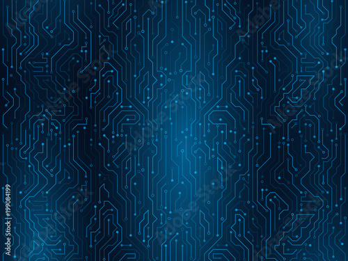 Circuit board vector illustration. High-tech technology background texture. Abstract communication cybernetic element.